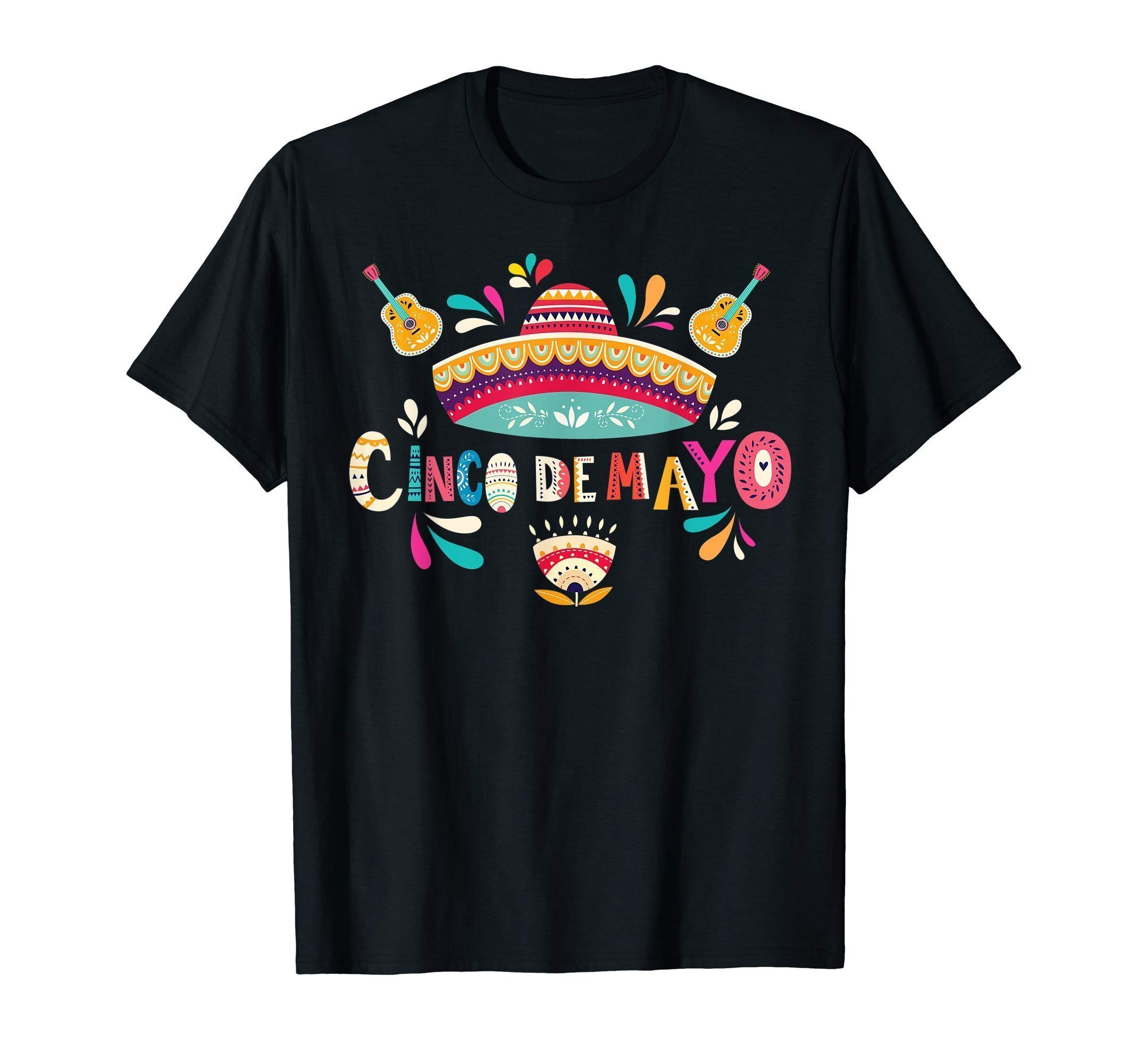 Cinco De Mayo T-Shirt Mexico Sombrero Guitar flower - Reviewshirts Office
