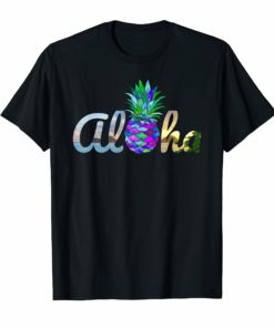 Cute Aloha Hawaii Pineapple Mermaid Purple Girl Women Tshirt