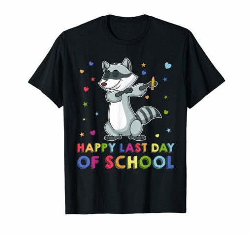 Dabbing Raccoon Woo Hoo Happy Last Day of School T-Shirt