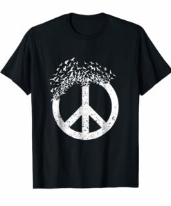 Dove Birds Peace Sign T-Shirt - Doves 70s Retro Tee