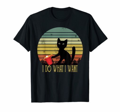 I Do What I Want Black Cat Red Cup Vintage Graphic T-Shirt