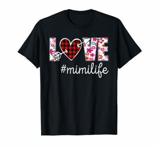 Love Mimi Life #Mimilife Buffalo Plaid Heart Floral T-Shirt