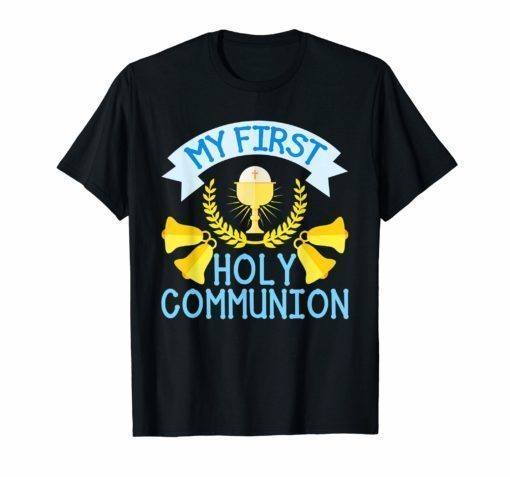 My First Communion Shirt Gift Kids Chalice Cross Boys Girls