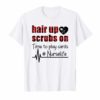 Red Plaid Hair Up Scrubs On Time To Play Cards Nurse Shirt