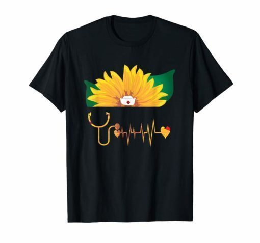 Sunflower With A Nurse Heartbeat Hippie Sunshine T Shirt