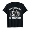 Vintage Funny graphic easily distracted by tractors tshirt
