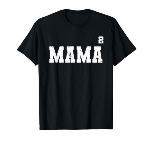 Womens Mama Squared - Two Kids Mom Distressed T-shirt