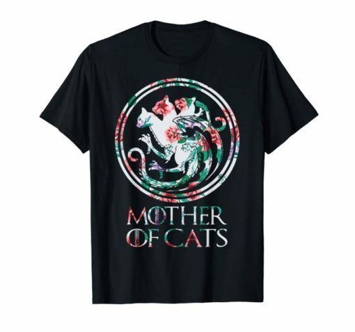 Womens-Mother Of Cats-Cat Mom-Floral Mothers Day T shirt