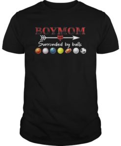 Womens boy mom surrounded by balls tshirt