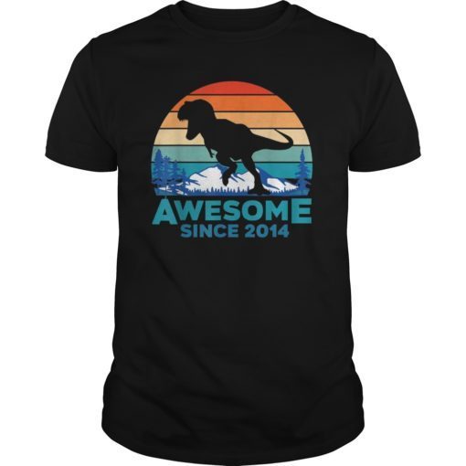 Awesome Since 2014 T-Shirt 5 Years Old Dinosaur Gift