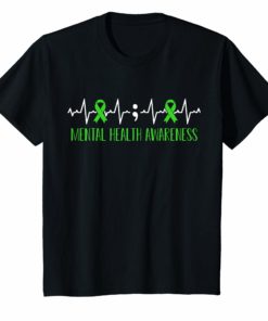 Green Ribbon Heart Beat Mental Health Awareness T-Shirt