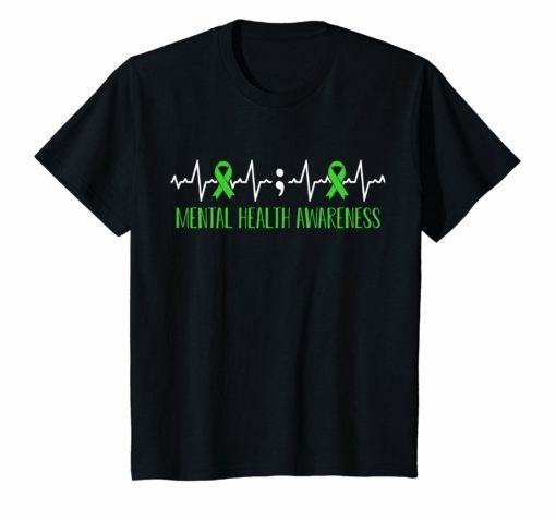 Green Ribbon Heart Beat Mental Health Awareness T-Shirt