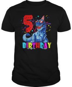 Kids 5th Birthday Dinosaur Shirt 5 Years Old Boy Girl Shirt