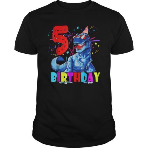 Kids 5th Birthday Dinosaur Shirt 5 Years Old Boy Girl Shirt