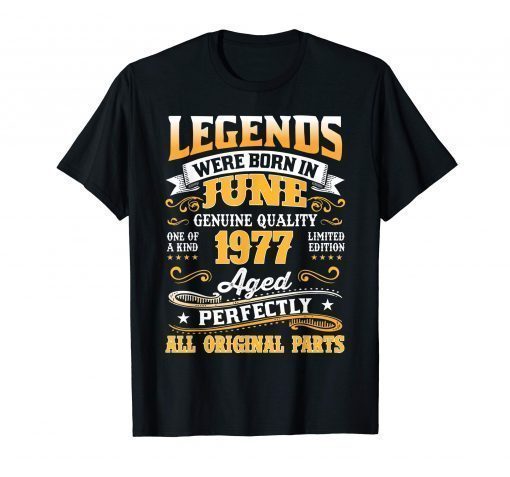 Legend Born June 1977 Shirt 42nd Birthday 42 Year Old Gift