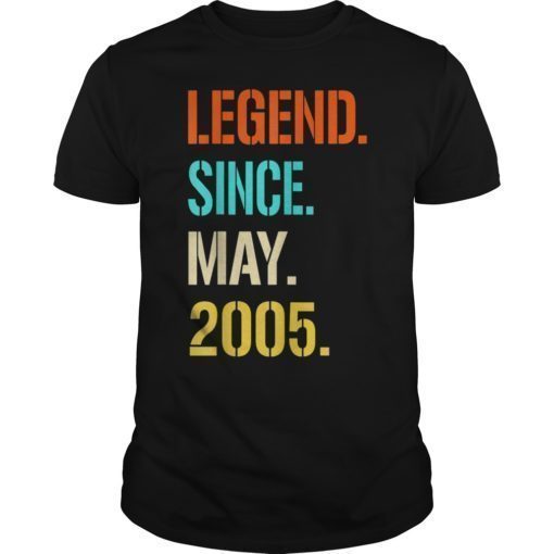 Legend Since May 2005 14th Birthday Gift 14 Years Old T-Shirt