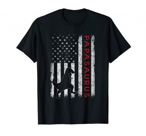 Mens Papasaurus T-Shirt American Flag for Father's day gifts