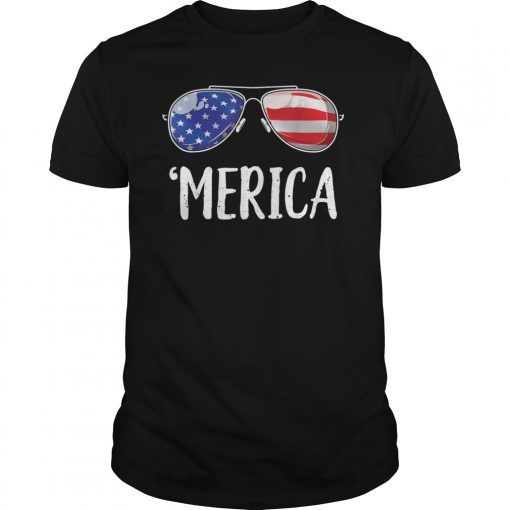 Merica Sunglasses 4th of July T shirt Kids Boys Girls Men US