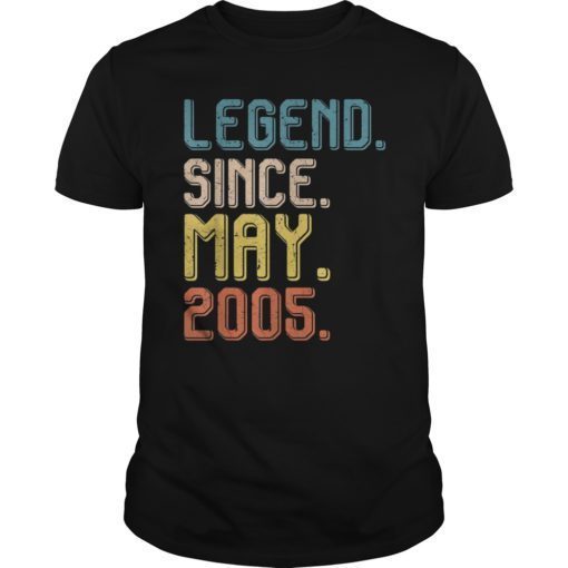 Retro Legend Since May 2005 T-Shirt 14th Birthday Gift Tee