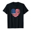 USA Flag Heart T-Shirt 4th July Red White Blue Stars Stripes