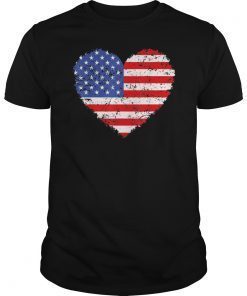 USA Flag Heart Tee Shirt 4th July Red White Blue Stars Stripes