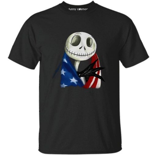 4th of July Shirt Independence Day Jack Skellington lovers with American Flag T-Shirt
