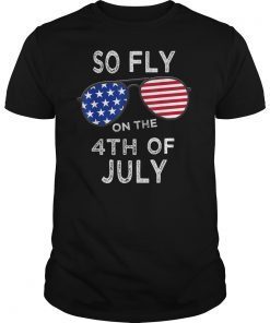 Boys Teens So Fly On The 4th Of July USA Flag Sunglasses T-Shirt