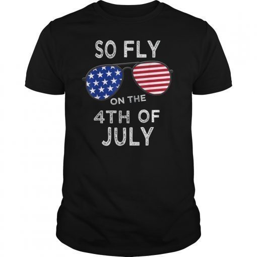 Boys Teens So Fly On The 4th Of July USA Flag Sunglasses T-Shirt