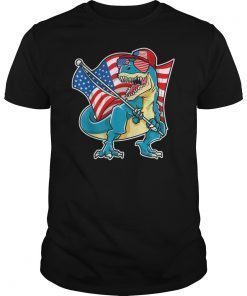 Dinosaur 4th of July Boys T-Rex American Flag USA T-Shirt