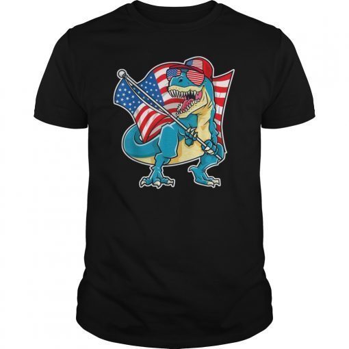 Dinosaur 4th of July Boys T-Rex American Flag USA T-Shirt