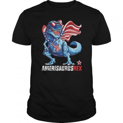 Dinosaur 4th of July T shirt Kids Boys Men Amerisaurus T Rex