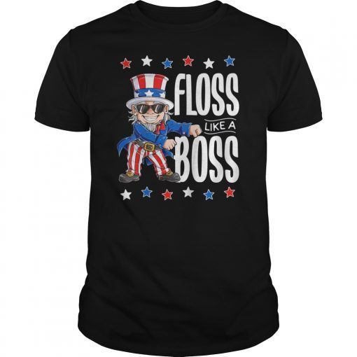 Floss Like a Boss 4th of July Shirt Kids Boys Girl Uncle Sam T-Shirt