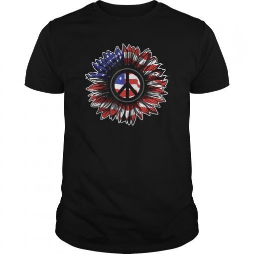 Flower Peace Sign Tshirt American Flag 4th of July T-Shirt