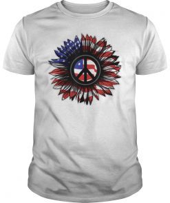 Flower Peace Sign Tshirt American Flag 4th of July Tee Shirt