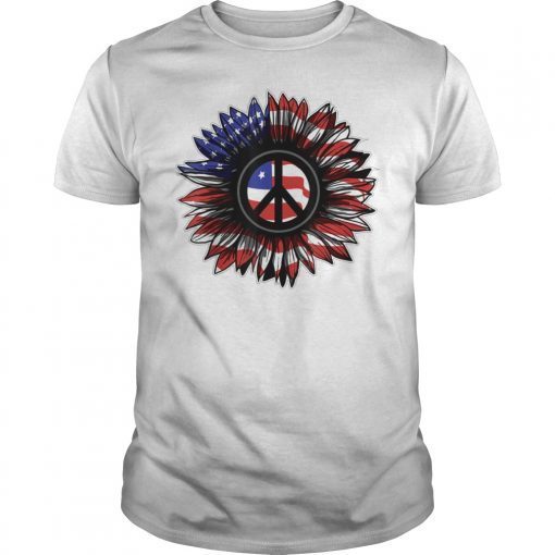 Flower Peace Sign Tshirt American Flag 4th of July Tee Shirt