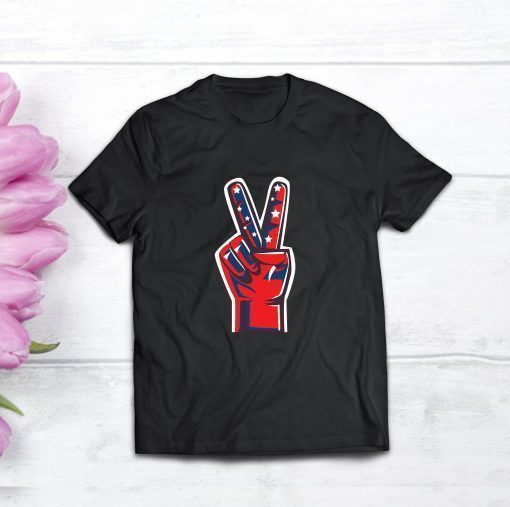 Fourth 4th of July Shirt American Flag Peace Sign Hand Tee T-Shirts