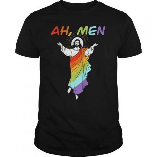 Funny Gay Pride Gift Ah Men Rainbow Jesus LGBT Awareness T-Shirt