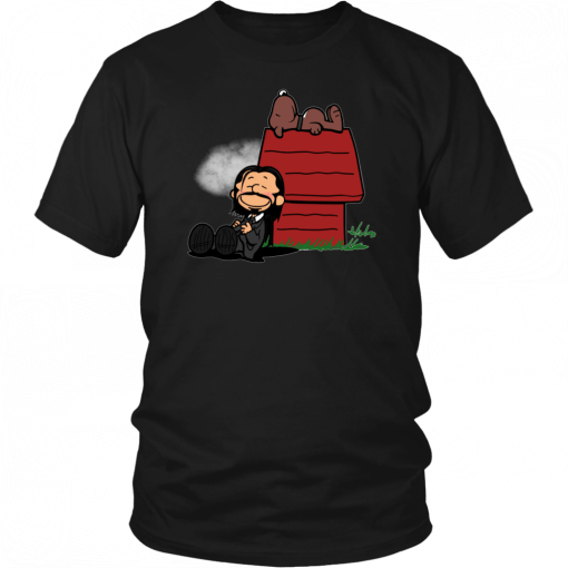 JOHN WICK AND DOG IN THE STYLE OF PEANUTS CHARLIE BROWN AND SNOOPY SHIRT