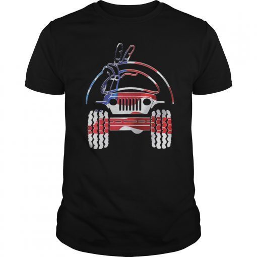 Jeep Driver Wave Peace Fingers Sign 4th of July Flag colors Tee Shirt