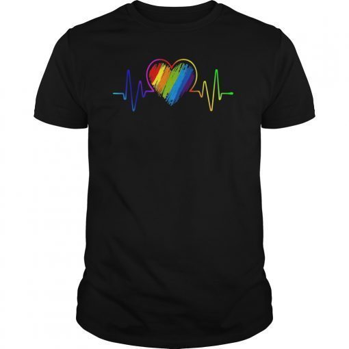 LGBT Rainbow Heartbeat Tshirt Gay and Lesbian Pride