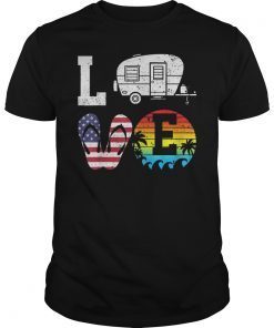 Love Camping USA Flag 4th of July Flip Flop Camper Sunset T-Shirt