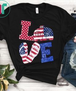Love Camping USA Flag 4th of July Flip Flop Camper USA Flag Tee Shirt