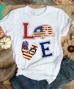 LOVE Camper Van Flip Flops USA Flag 4th of July Shirt