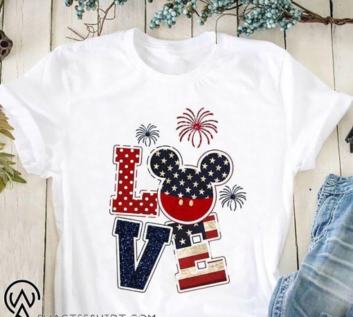 Love Mickey Mouse American Flag 4th of July T-Shirt