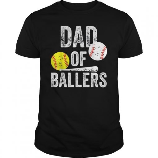 Mens Dad of Ballers T Shirt Funny Baseball Softball Gift from Son