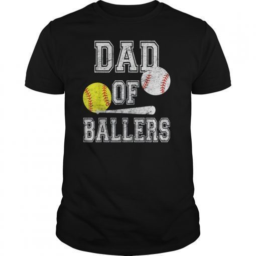 Mens Dad of Ballers Tee Shirt Funny Baseball Softball Gift from Son