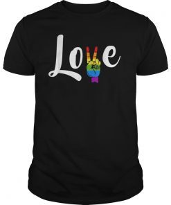 Mens LOVE Peace Sign Rainbow Gay Pride Shirt Love Is Love T-Shirt
