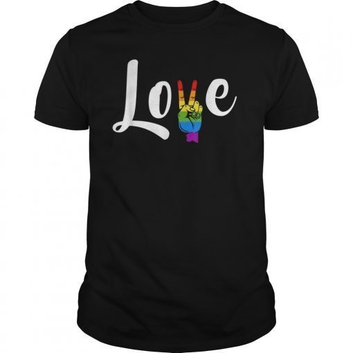 Mens LOVE Peace Sign Rainbow Gay Pride Shirt Love Is Love T-Shirt