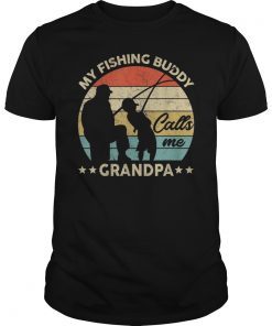 Mens My Fishing Buddy Calls Me Grandpa T-shirt Father's Day Gift