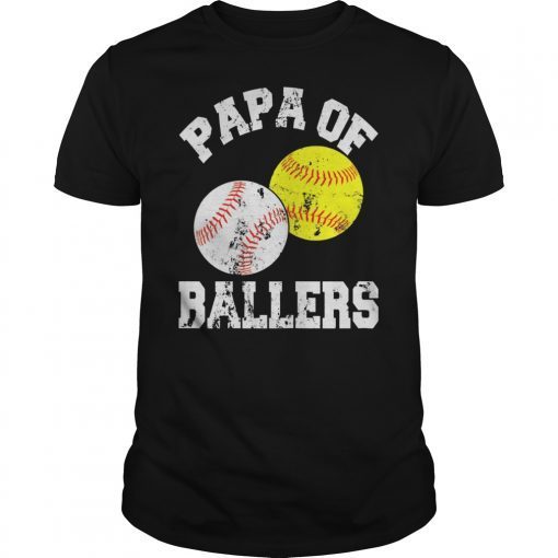 Mens Papa of Ballers Shirt Funny Baseball Softball Gifts T-Shirt